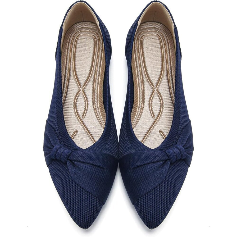 Women's Pointed Toe Knit Blue Flats Comfortable Lightweight Dressy Casual Shoes